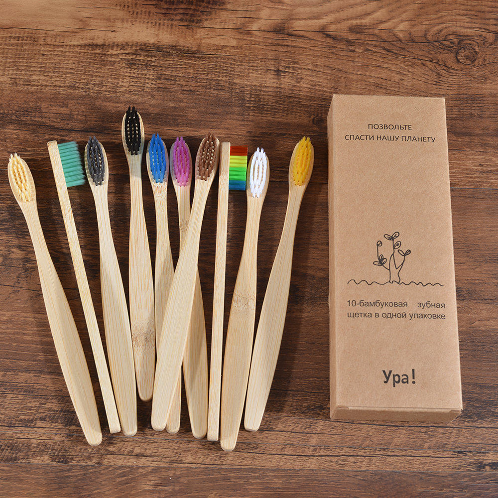 Bamboo Toothbrush Set - 10Pcs Colorful Toothbrush Natural Bamboo Tooth